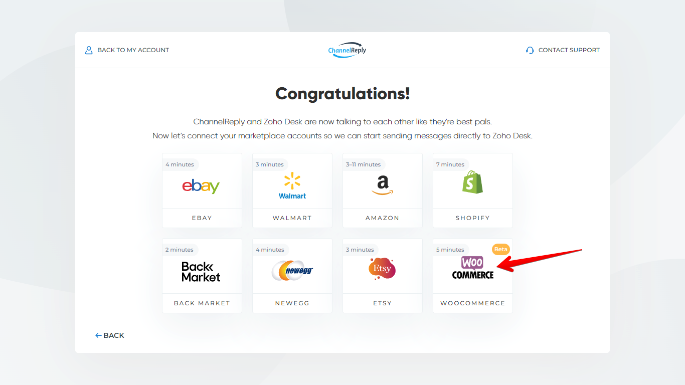 WooCommerce on Freshdesk Integration Success Screen