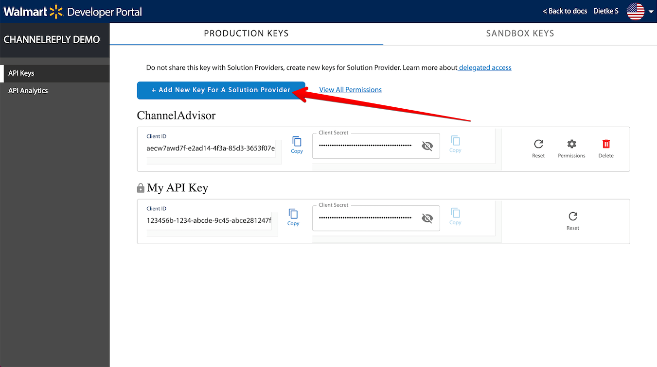 Add New Key For A Solution Provider Button on Walmart