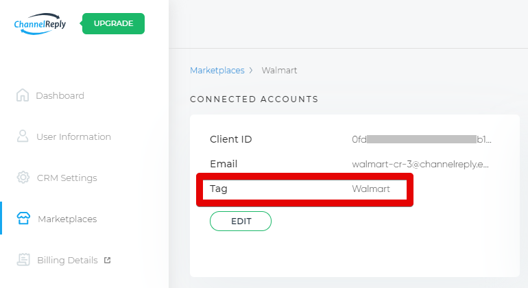 Walmart Account Tag in ChannelReply