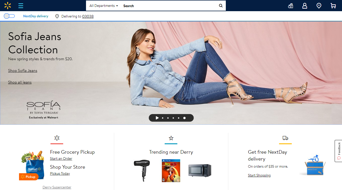Walmart Marketplace Homepage Advertising Stylish Jeans Starting at $20