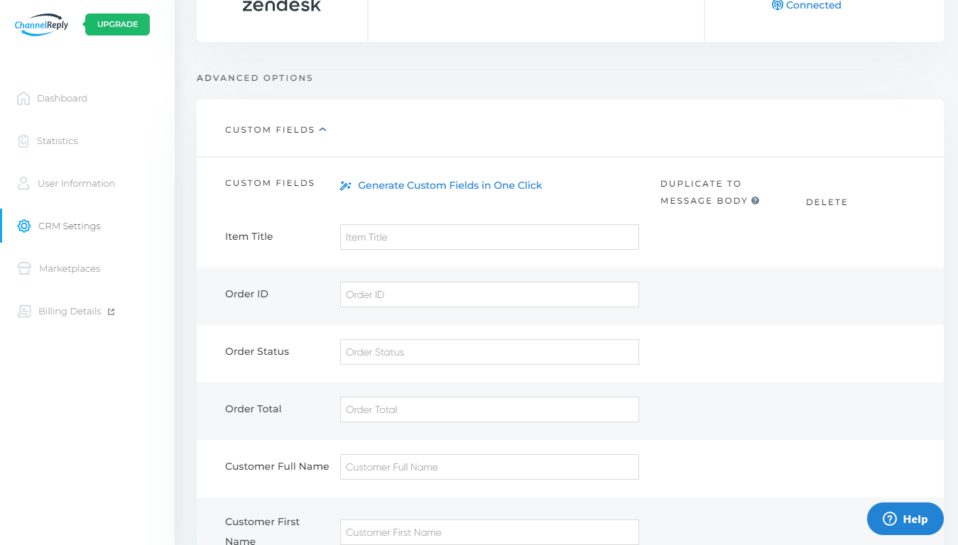 ChannelReply Custom Fields Interface for Zendesk