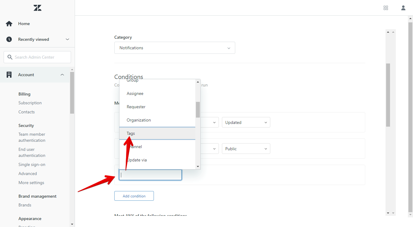 Adding a Tags Condition to a Zendesk Trigger