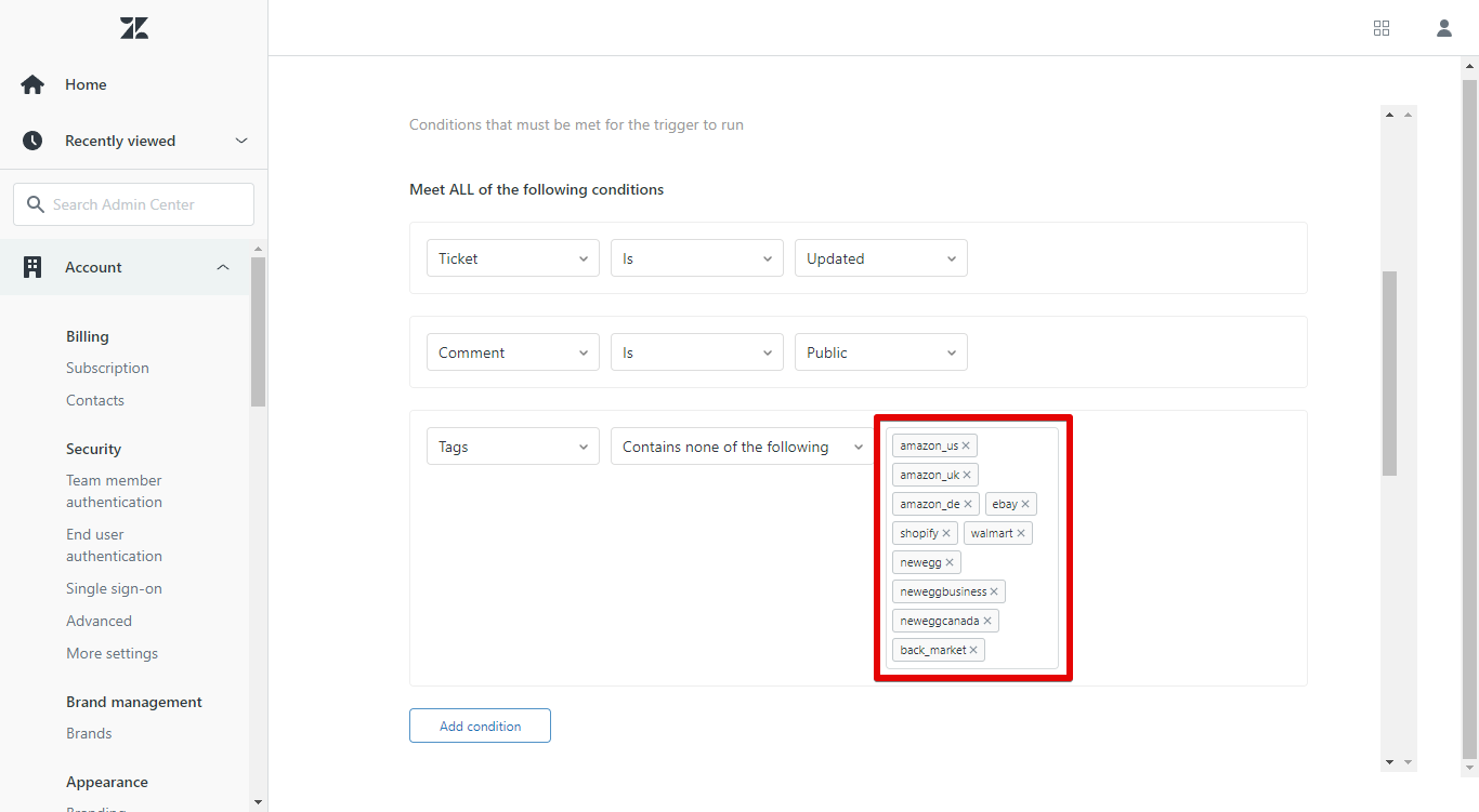 Entering Tags in a Zendesk Trigger