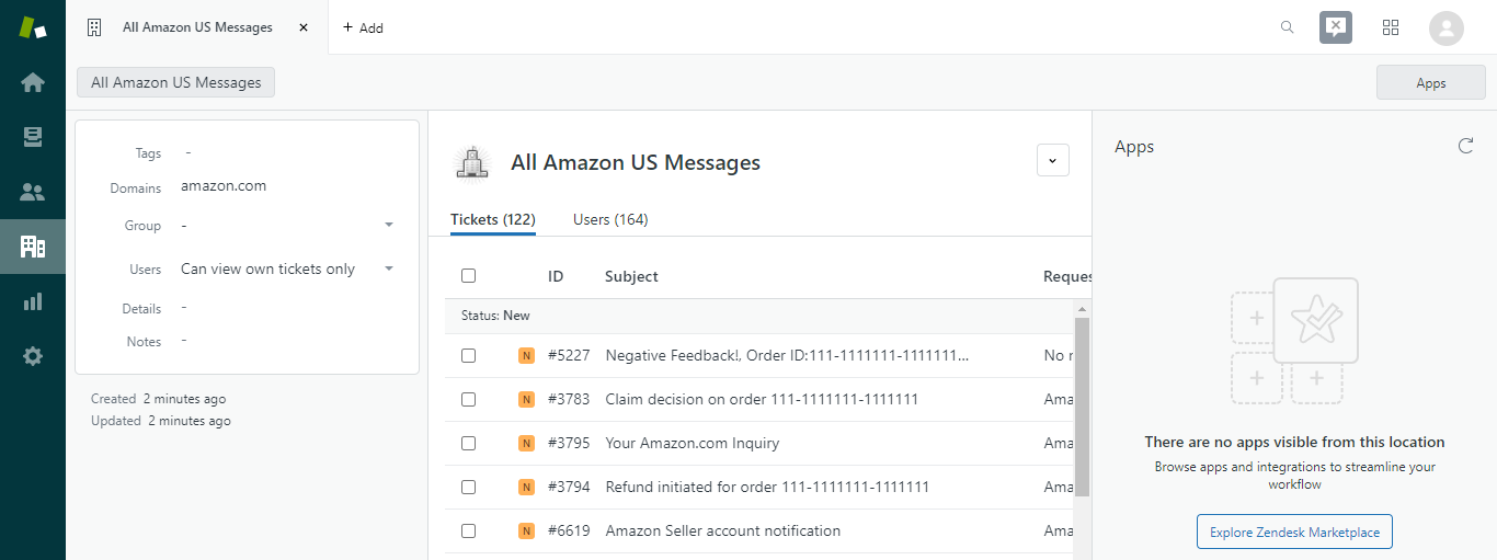 Amazon US Messages Organization in Zendesk