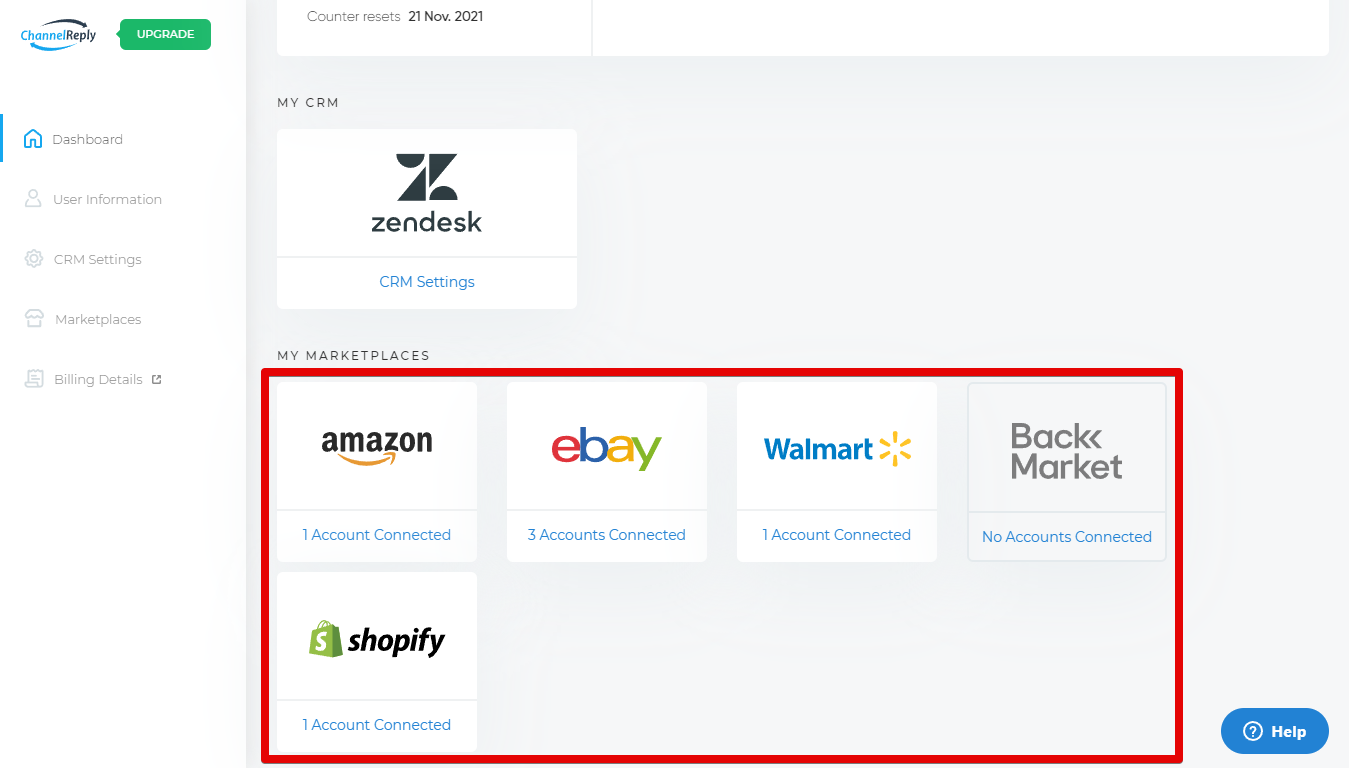 Integrate eBay, Amazon, Walmart or Shopify with Zendesk from the ChannelReply Dashboard