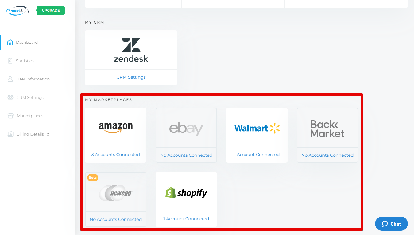 Integrate Amazon, eBay, Walmart, Back Market, Newegg or Shopify with Zendesk from the ChannelReply Dashboard