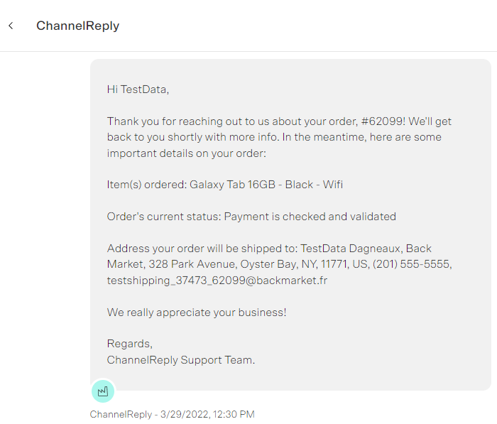Zoho Desk auto-reply with ChannelReply placeholders in Back Market
