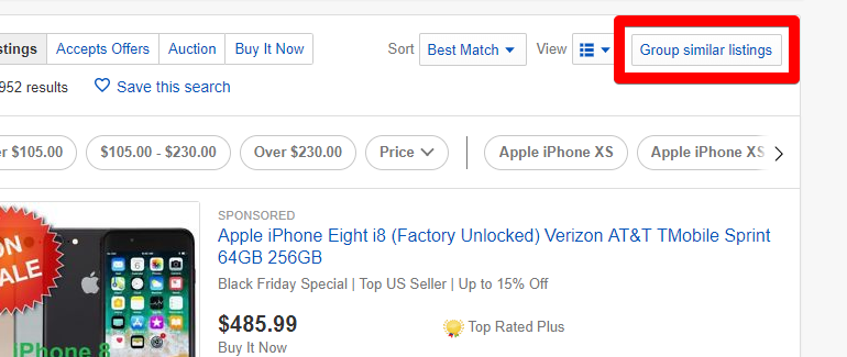eBay Grouped Listings Option