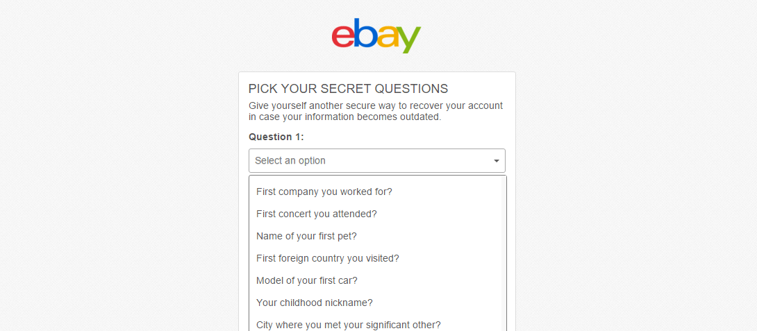 eBay Security Questions