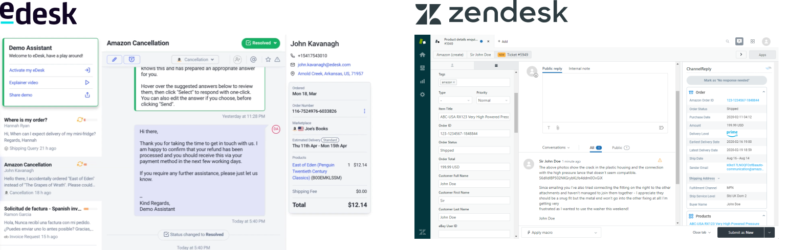 Amazon Tickets in Zendesk vs. eDesk